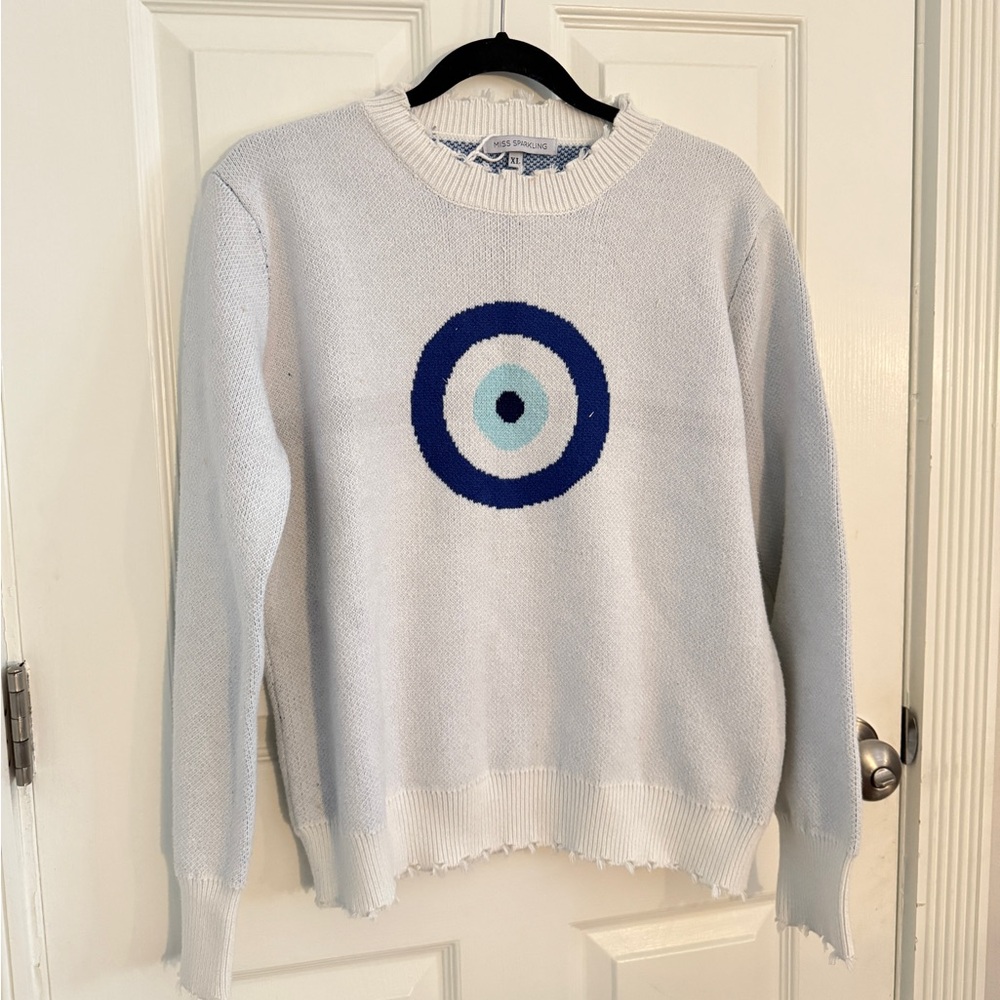 Women’s Size XL Intarsia Knit Evil Eye Sweater